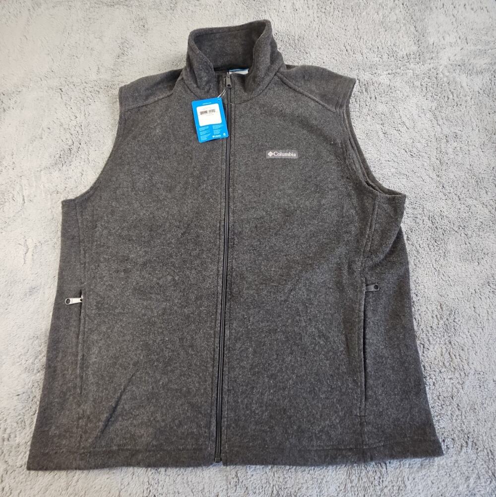 Mens NWT Large Gray Fleece Vest Full Zip Outdoor Hiking Casual by Columbia